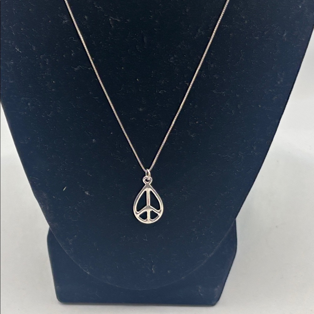 925 Silver TearDrop Peace Sign Pendant Necklace 18” Made in Italy Boho Hippie